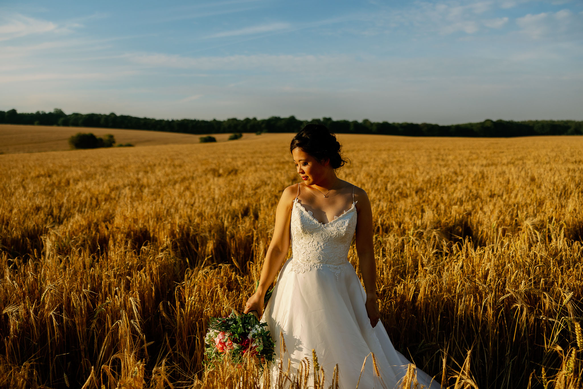 A beautiful bride in a cornfield