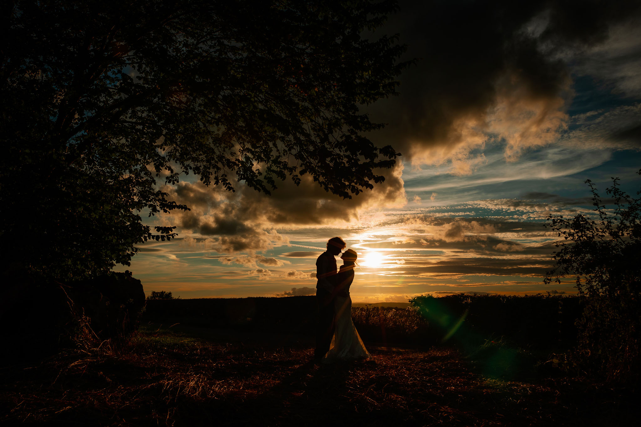 Bride and groom in Golden Light in Yorkshire 