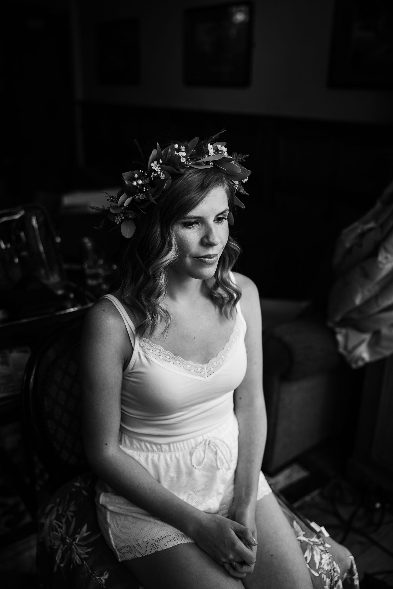 black and white portrait of a bride