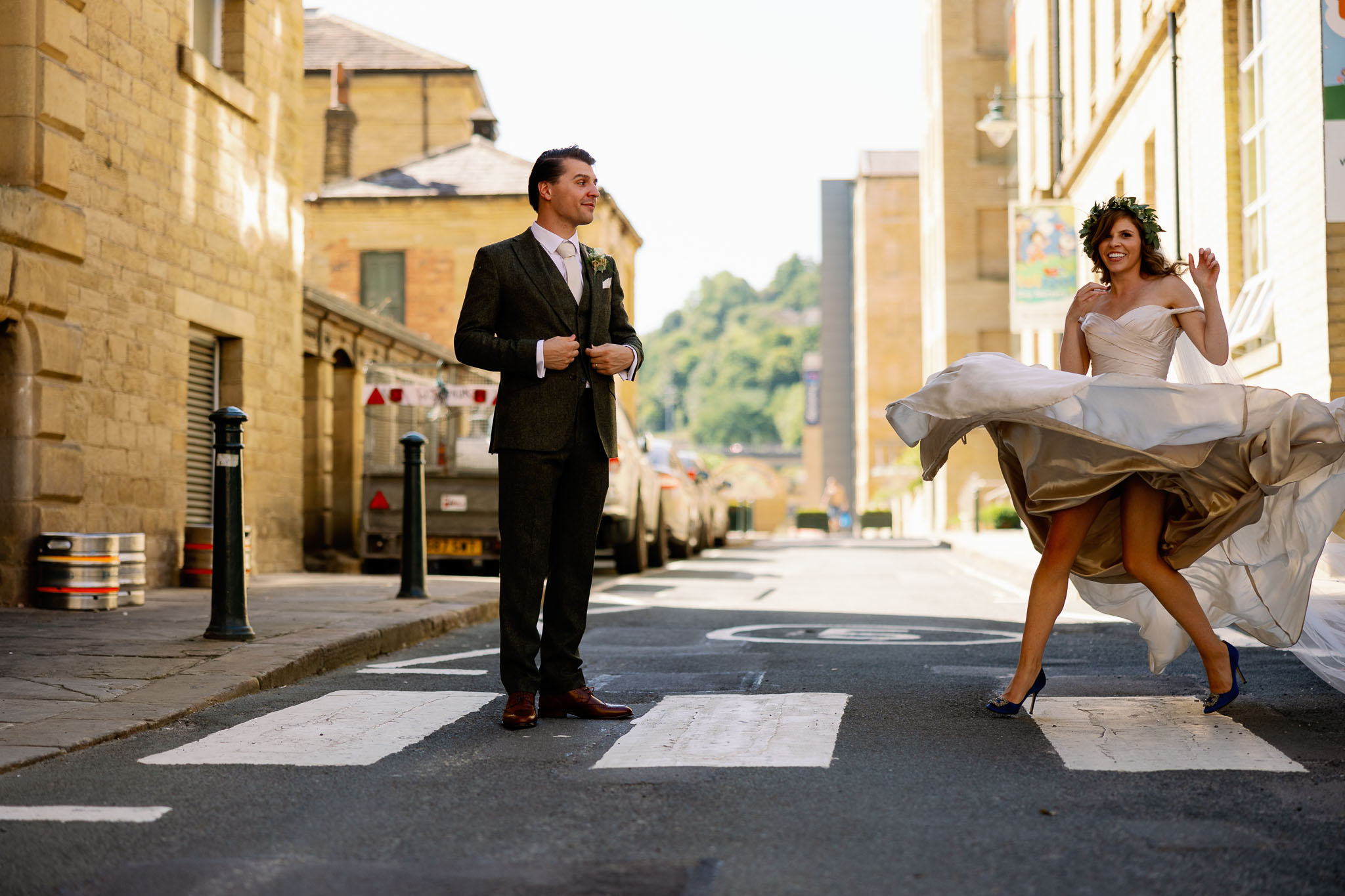 Amazing bride and groom portraits at an industrial wedding venue