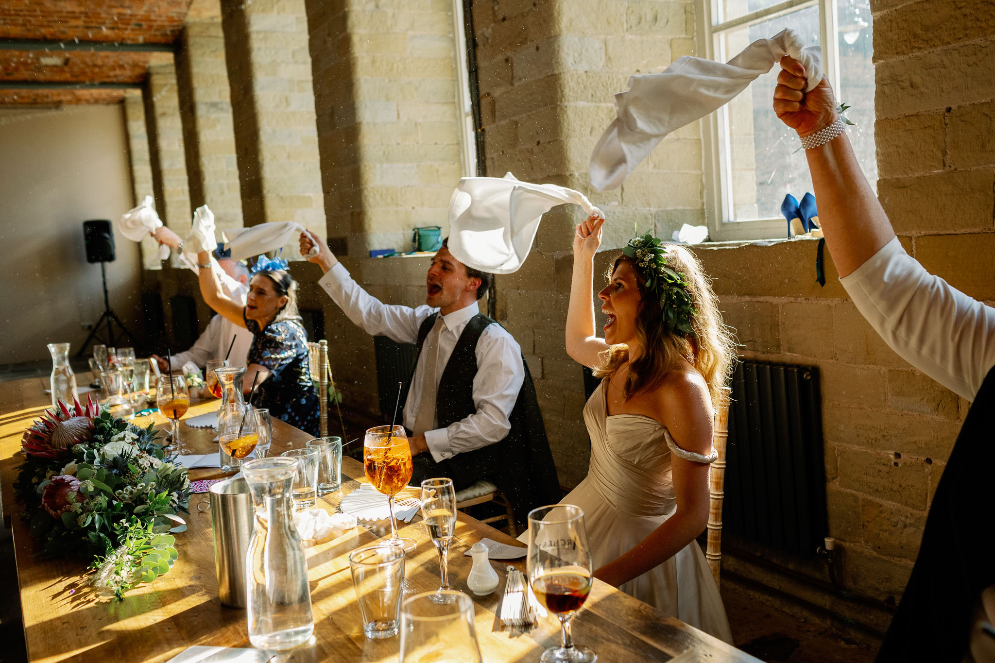 Great Pictures of singing waiters at a wedding 