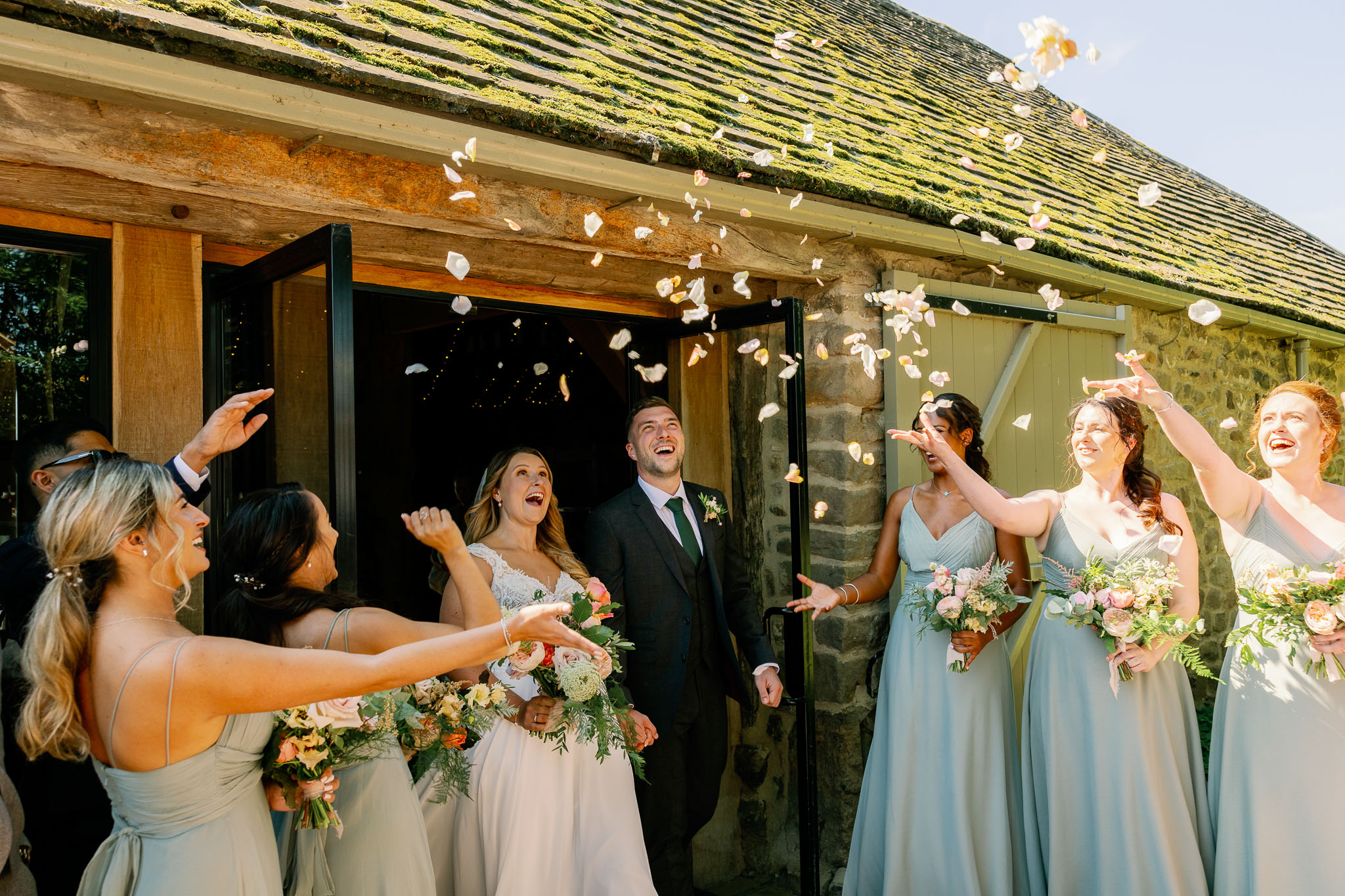 Confetti outdoors at a summer wedding