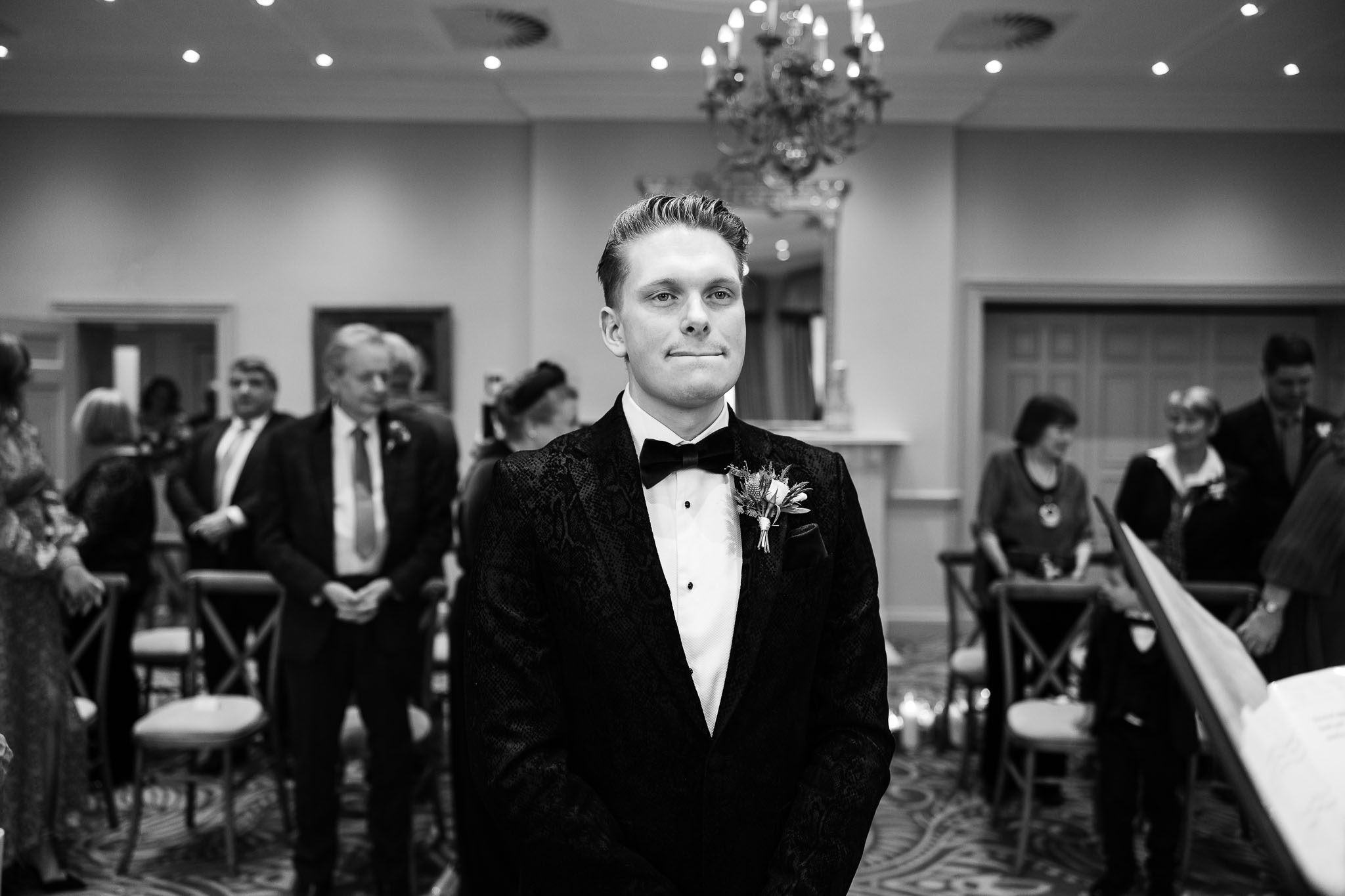 Nervous groom waiting for his future wife